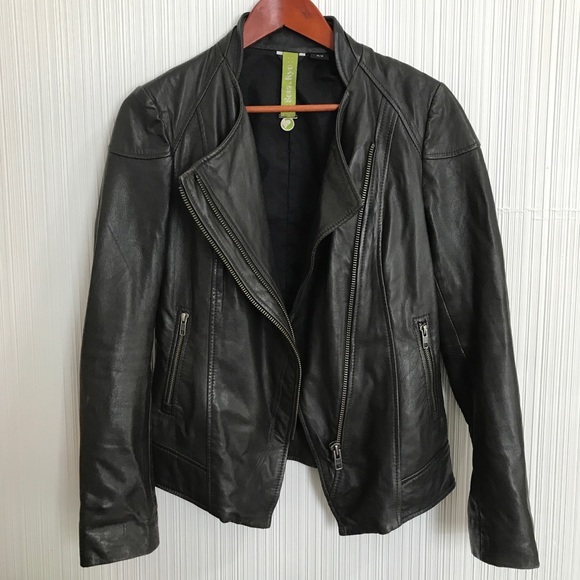 Brown Leather Asymmetrical Zip Jacket - Picture 1 of 3